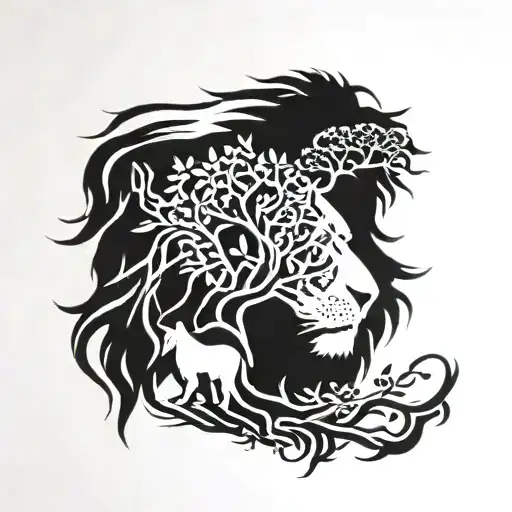 A Tree Of Life And A Lion's Head In The Middle Or Over There