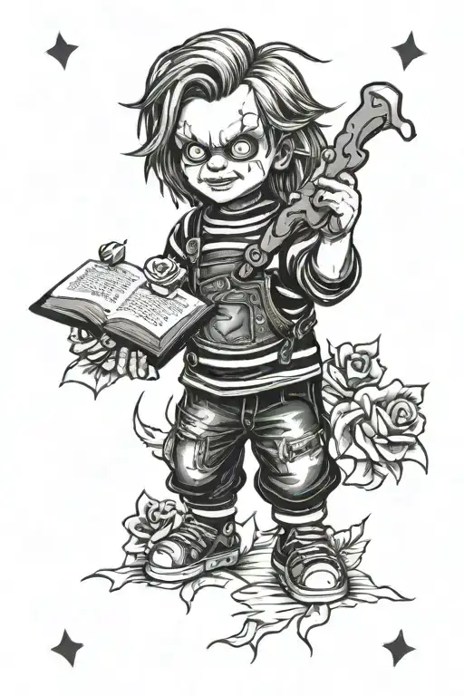 Chucky With Roses And A Bible Verse