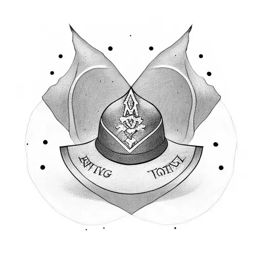 A Tattoo Design Showcasing The Sorting Hat With A Meaningful Quote In A Black-grey Style