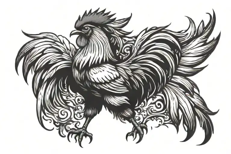 Fighting Rooster With Wings Spread