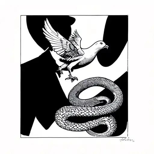 Man Worn By A Dove That Pushes A Large Snake