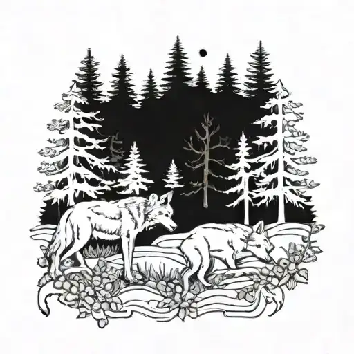 Wolf And Forest Scene With Hidden