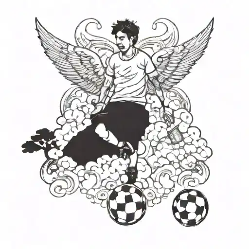 A Soccer Player With Wings Made Of Clouds And A Bible Verse Written In The Sky