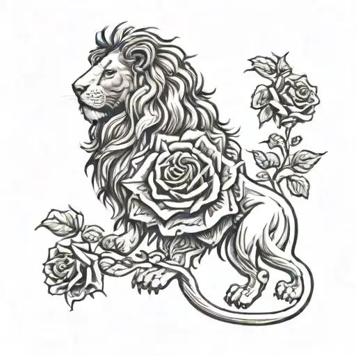 A Michele Name Lion And Rose Intertwined In A Dramatic And Elegant Design