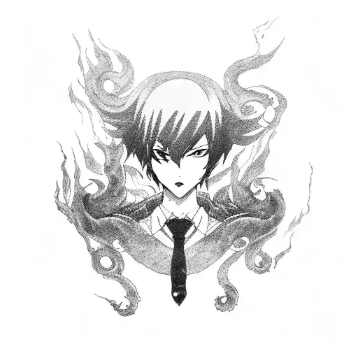 A Dark And Mysterious Anime Character Surrounded By Swirling Smoke And Eerie Symbols