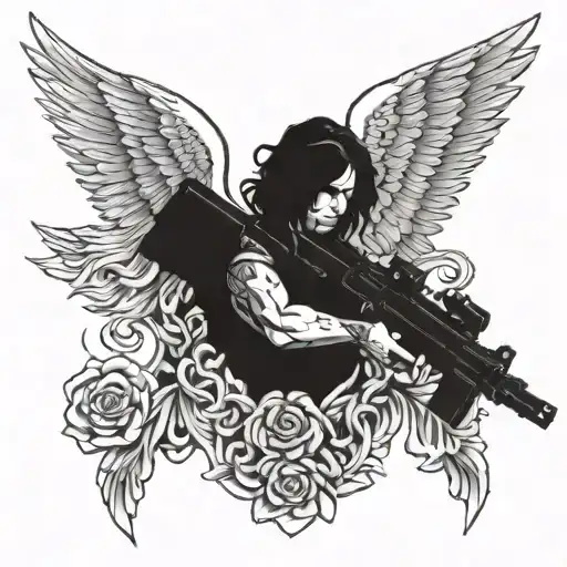 Angel Holding Gun Flying