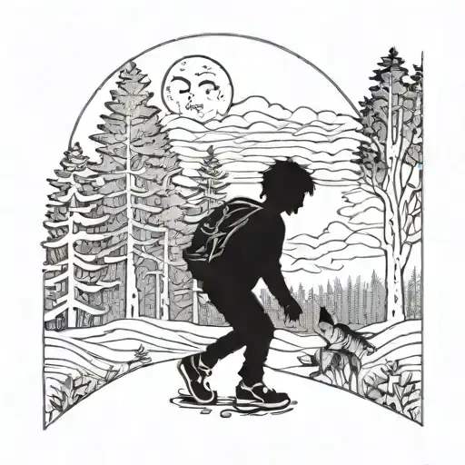 Boy Entering A Forest And The Waning Moon