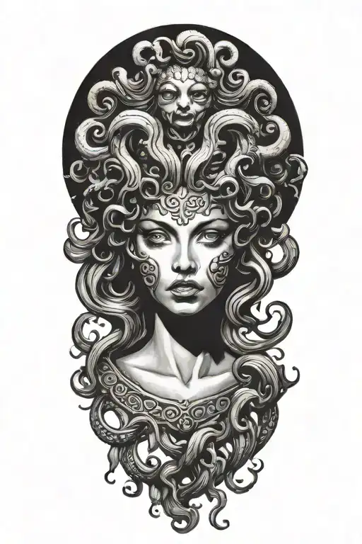 Medusa Baring Fangs With Classic Greek Symbolism And Stoney Eyes