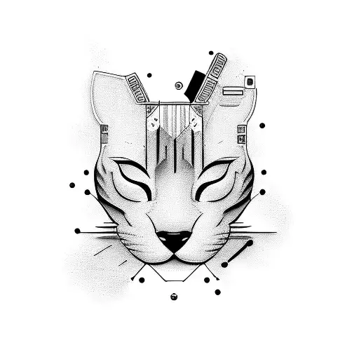 A Blackwork Tattoo Of A Computer Game Controller With A Cat Silhouette