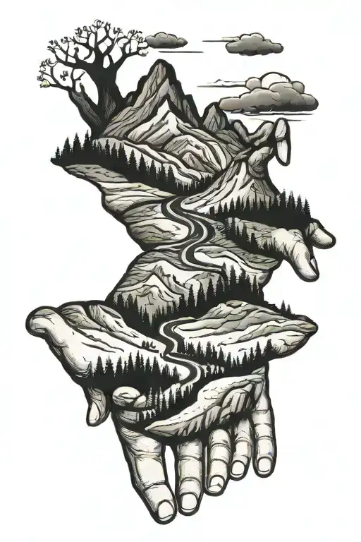 Family Wakking Hand In Hand Up Winding Road Mountain