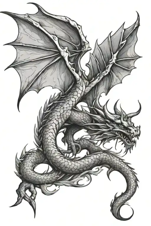 Dragon With Wings And Long Tail