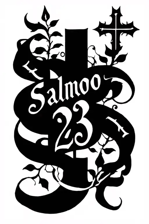 Incorporate Intricate Lettering Of Salmo 23 Into A Vine Design Wrapping Around A Cross