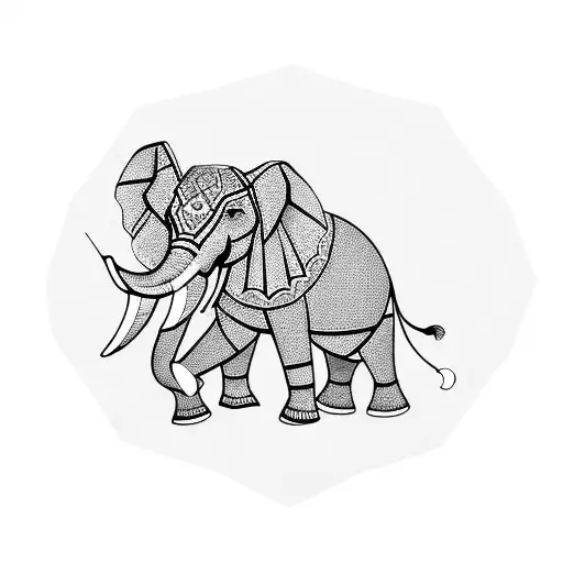 A Geometric Elephant Surrounded By Intricate Patterns