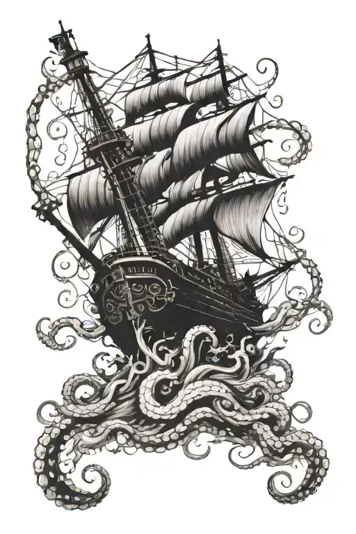 Ship Being Destroyed By Octopus Tentacles