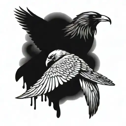 Angel Wing And Crow Wing Attached With A Knife In The Middle