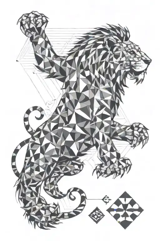 A Geometric Pattern Inspired By Online Gaming Motifs And Featuring A Lion Motif