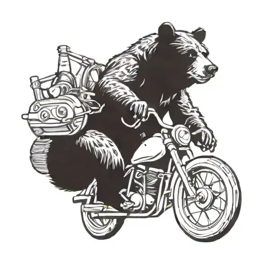Bear Riding Motorcycle Holding A Guitar And A Pickle