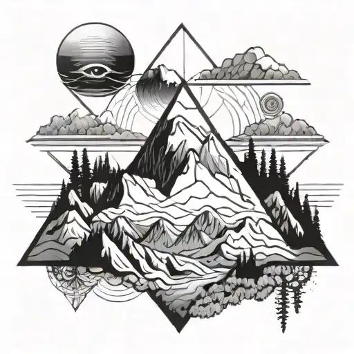 A Geometric Mountain Landscape With A Third Eye At The Summit