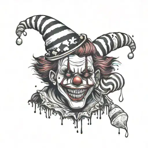 A Gothic Clown With Blood Tears And Candy In Hand Holding