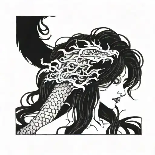 Medusa Woman's Head Chinese Dragon Wrapped Around