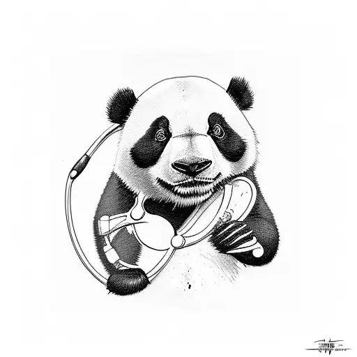 A Sketch-style Panda Wearing A Lab Coat And Stethoscope