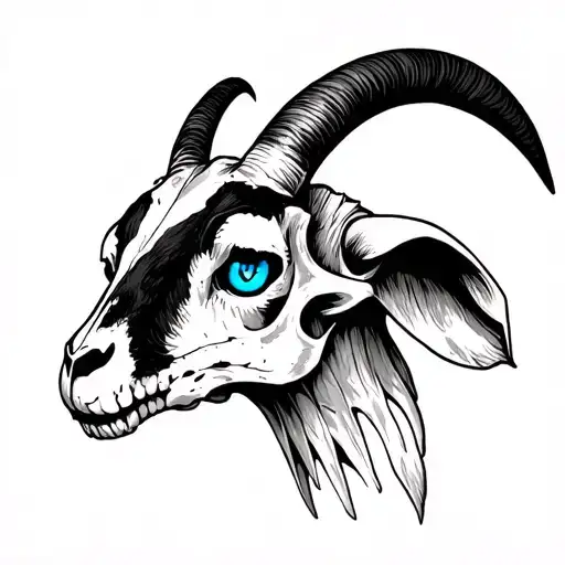 Goat Skull With Blue Eyes With Number 6 In Its Eye