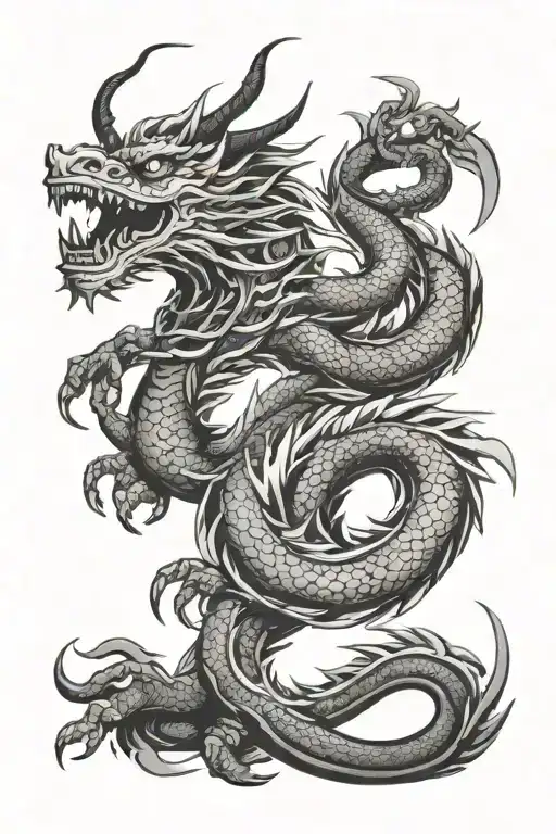 Japanese Dragon With Hieroglyphs