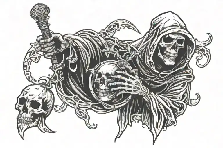 Grim Reaper Holding A Skull In Hand