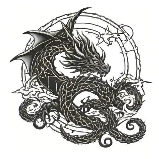 A Dragon Curled Around A Shining Star