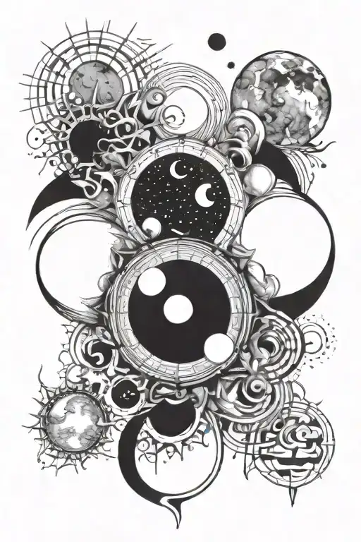 An Abstract Design Incorporating The Phases Of The Moon And Sun