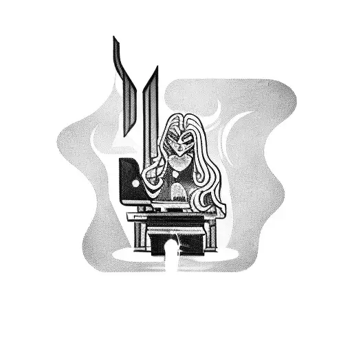A Tattoo Depicting A Norse God Or Goddess Coding On A Computer