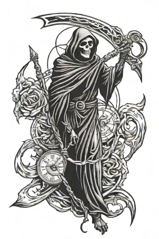 Grim Reaper With Time And Scytche