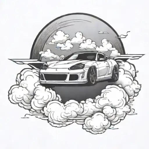 A Sleek Sports Car Racing Through A Sky Filled With Fluffy Clouds