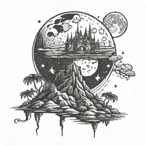 Moon Wearing A Crown Over An Island At Night