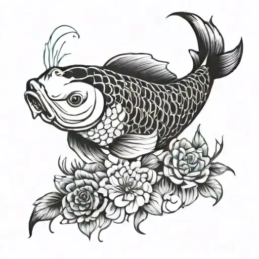 A Koi Fish Swimming Among A Bed Of Colorful Flowers