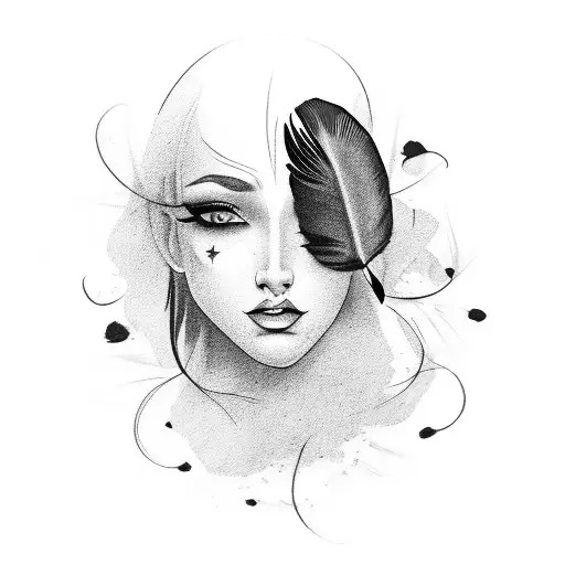 Woman's Face With Raven Feather Hair