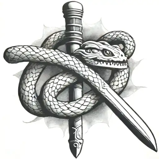 Snake Wrapped Around A Samurai Sword