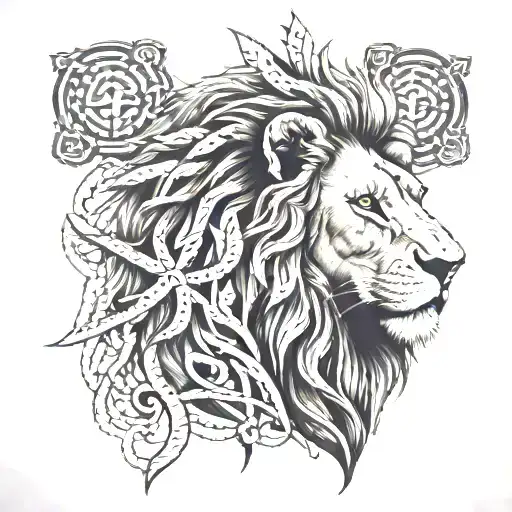 Lion Looking To The Left With Crosses Underneath