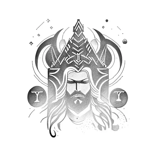 A Tattoo Depicting A Norse God Or Goddess Coding On A Computer
