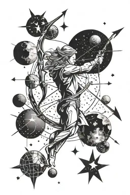 An Abstract Interpretation Of The Sagittarius Archer Shooting Arrows Made Of Stars And Planets