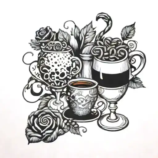 A Whimsical Collage Of Scrapbooking Elements Intertwined With Coffee Beans And Wine Glasses