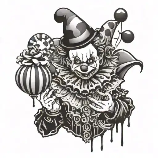 A Gothic Clown With Blood Tears And Candy In Hand Holding