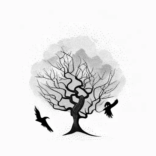Tree With Ravens On Them