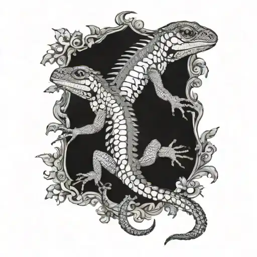 Full Body Lizard With Two Heads Black And White