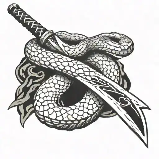 Snake Wrapped Around A Samurai Sword