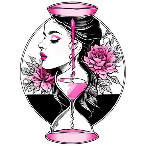 Crane And Pink Viasage Of Woman With A Lipstick Sewn Stuck In A Hourglass