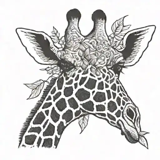 Simple Tattoo Of Half-body Giraffe Eating Leaf