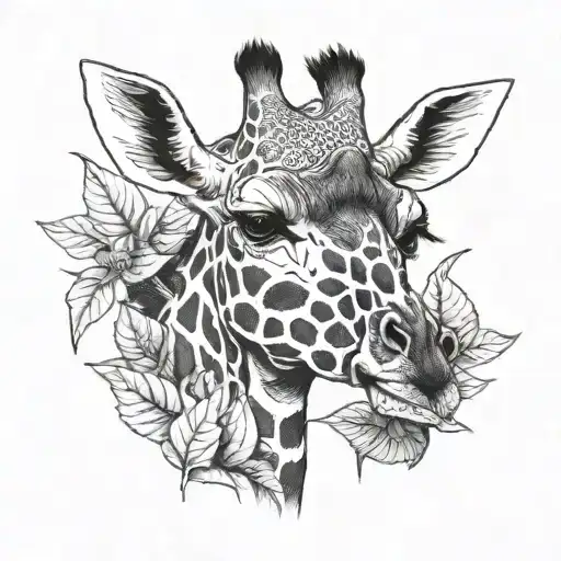 Half-body Giraffe Tattoo Eating Leaf