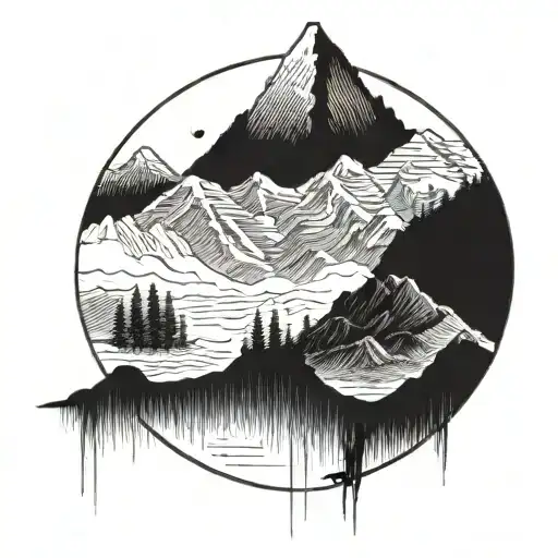 A Detailed Mountain Landscape With A Hidden Financial Graph Incorporated Into The Design