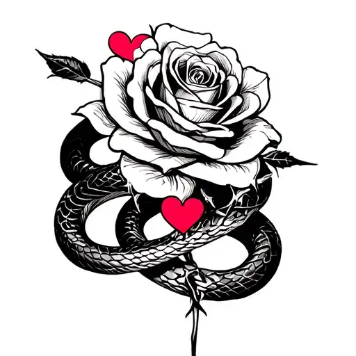 Rose Wrapped On A Snake With Hearts And Thorns